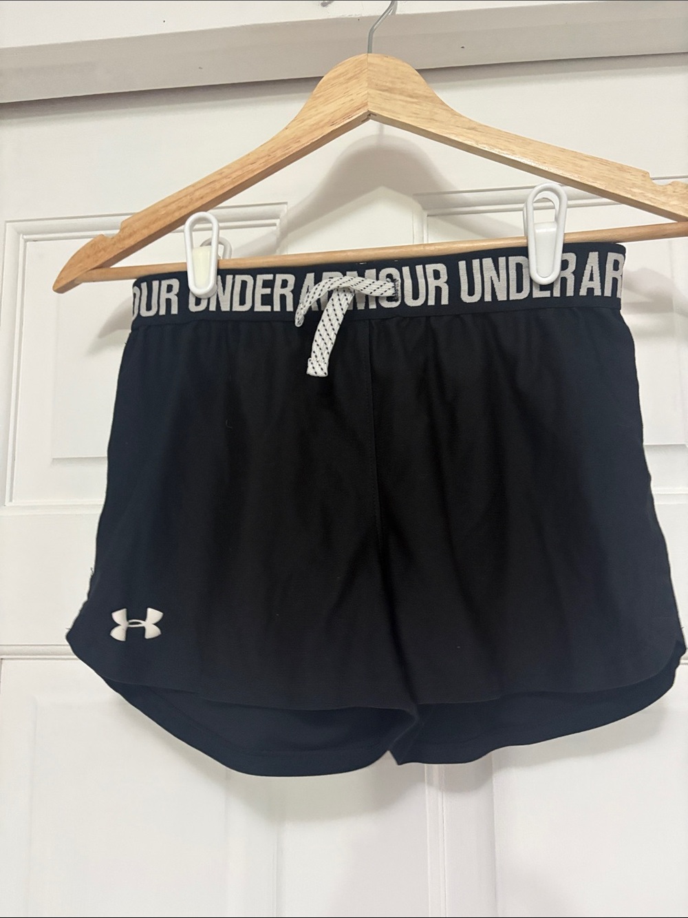 Under Armour Black Athletic Shorts with White Logo Waistband